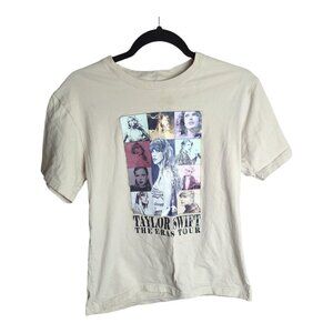 Taylor Swift The Eras Tour T-Shirt  Cream Beige Official Merch Double Sided Sz S